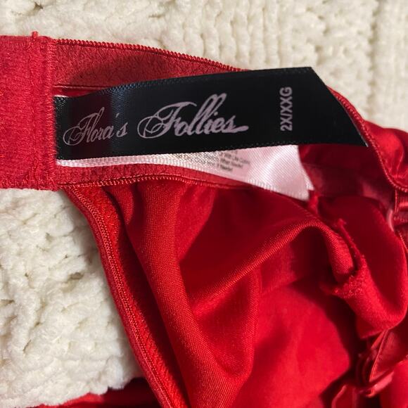 Flora’s Follies Red Satin Babydoll Sexy Lingerie Chemise Slip Plus Size 2X - Picture 5 of 8